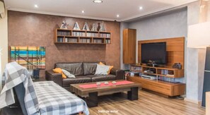 Smart TV, DVD player, books, music library