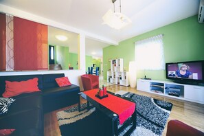 تلفزيون، مدفأة، مشغل دي في دي