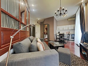 City Apartment, 1 Bedroom, Terrace, City View | Living area | 42-inch flat-screen TV with cable channels, LCD TV, DVD player - Basco Apartment Terazije Square (Belgrade)