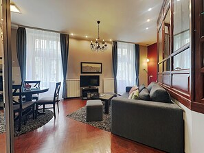City Apartment, 1 Bedroom, Terrace, City View | Living area | 42-inch flat-screen TV with cable channels, LCD TV, DVD player - Basco Apartment Terazije Square (Belgrade)