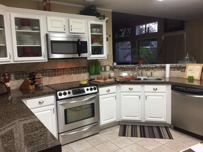 Microondas, lavavajillas, cafetera y tetera y utensilios de cocina 