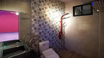 Shower, free toiletries, hair dryer, slippers