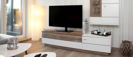 TV connectée, lecteur de DVD, livres, vidéothèque