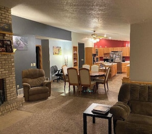TV, fireplace, DVD player, music library