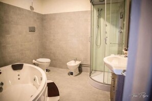 Shower, free toiletries, hair dryer, bidet