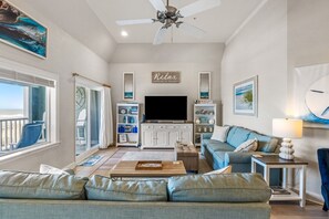 Smart TV, DVD player, foosball, books