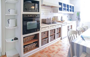 Fridge, stovetop, dishwasher, coffee/tea maker