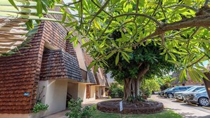 A house with a sloped roof, a tree in the front yard, and a driveway with parked cars. - Reduced Rates! Charming Ground-Floor 1 BR, 1 BA Condo at 103 Darling with A/C (Lahaina)