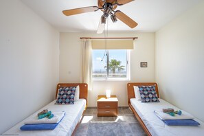 4 bedrooms, blackout drapes, iron/ironing board, internet