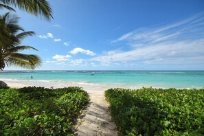 A beach path leading to the ocean with lush greenery on either side. - Beachfront 2-Bed Condo with Plunge Pool - Indramer 1 (Worthing)