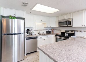 Fridge, microwave, oven, dishwasher