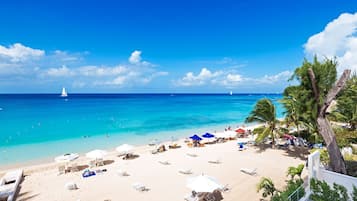 On the beach, beach umbrellas