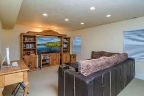 TV, fireplace, video games, offices
