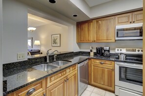Fridge, microwave, dishwasher, coffee/tea maker