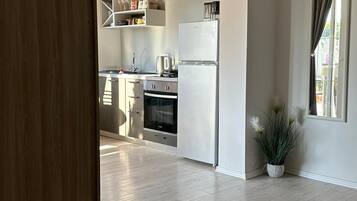 Frigorífico, horno, placa de cocina y cafetera o tetera