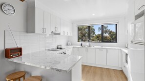 Fridge, microwave, stovetop, toaster