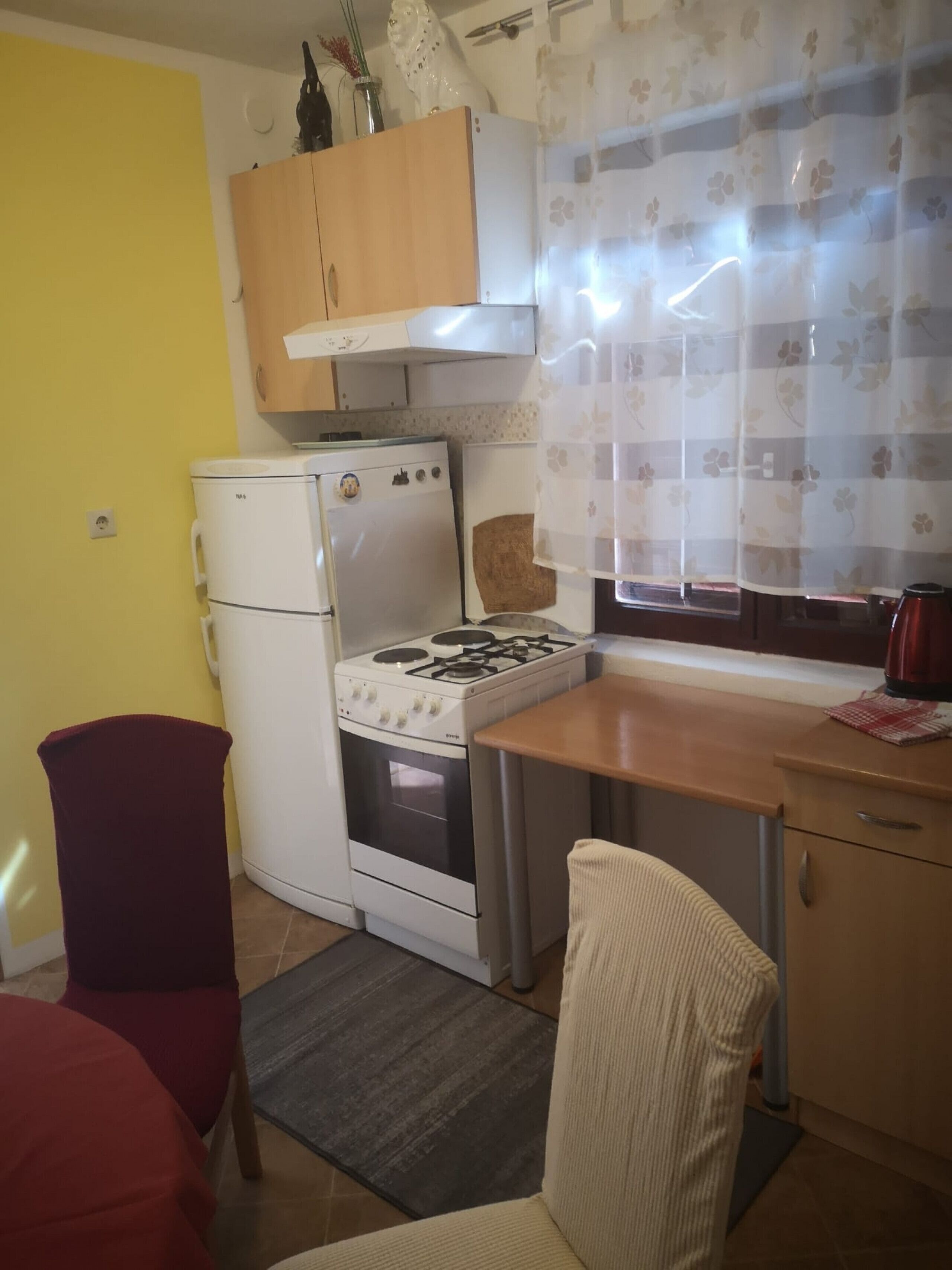 Fridge, microwave, oven, electric kettle