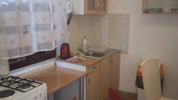Fridge, microwave, oven, electric kettle