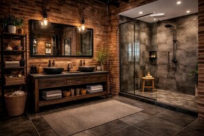 Secadora de cabello, toallas, papel de baño 