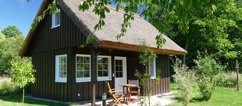 Das Bienenhaus:  Reetdachhäuschen mit Kamin auf großem Wassergrundstück in Lehde