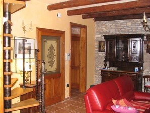 TV, fireplace, DVD player, foosball