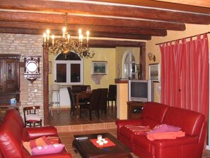 TV, fireplace, DVD player, foosball