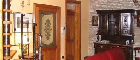 TV, fireplace, DVD player, foosball