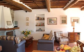 Fernseher, Kamin, DVD-Player, Stereoanlage