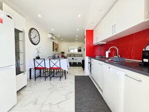 Fridge, microwave, oven, dishwasher