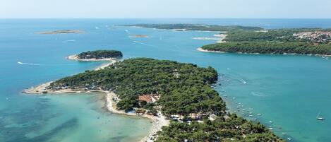 Beach nearby, waterskiing