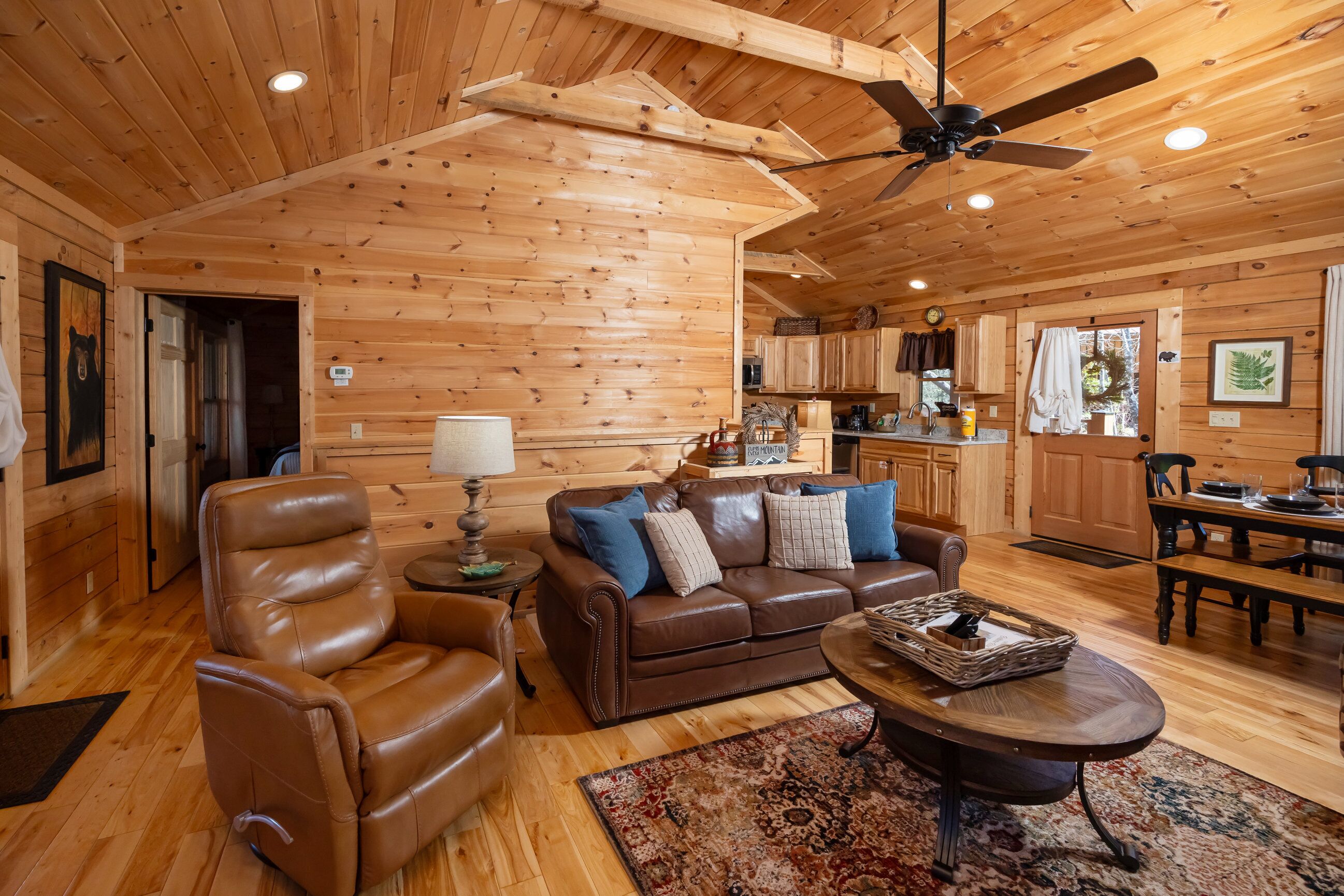 Flat-screen TV, fireplace, video games, DVD player