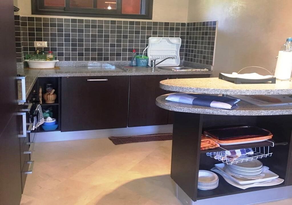 A kitchen with dark cabinets, a granite countertop, a built-in dishwasher, and a dish rack.