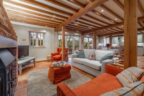 Télévision, cheminée, lecteur de DVD, table de tennis de table