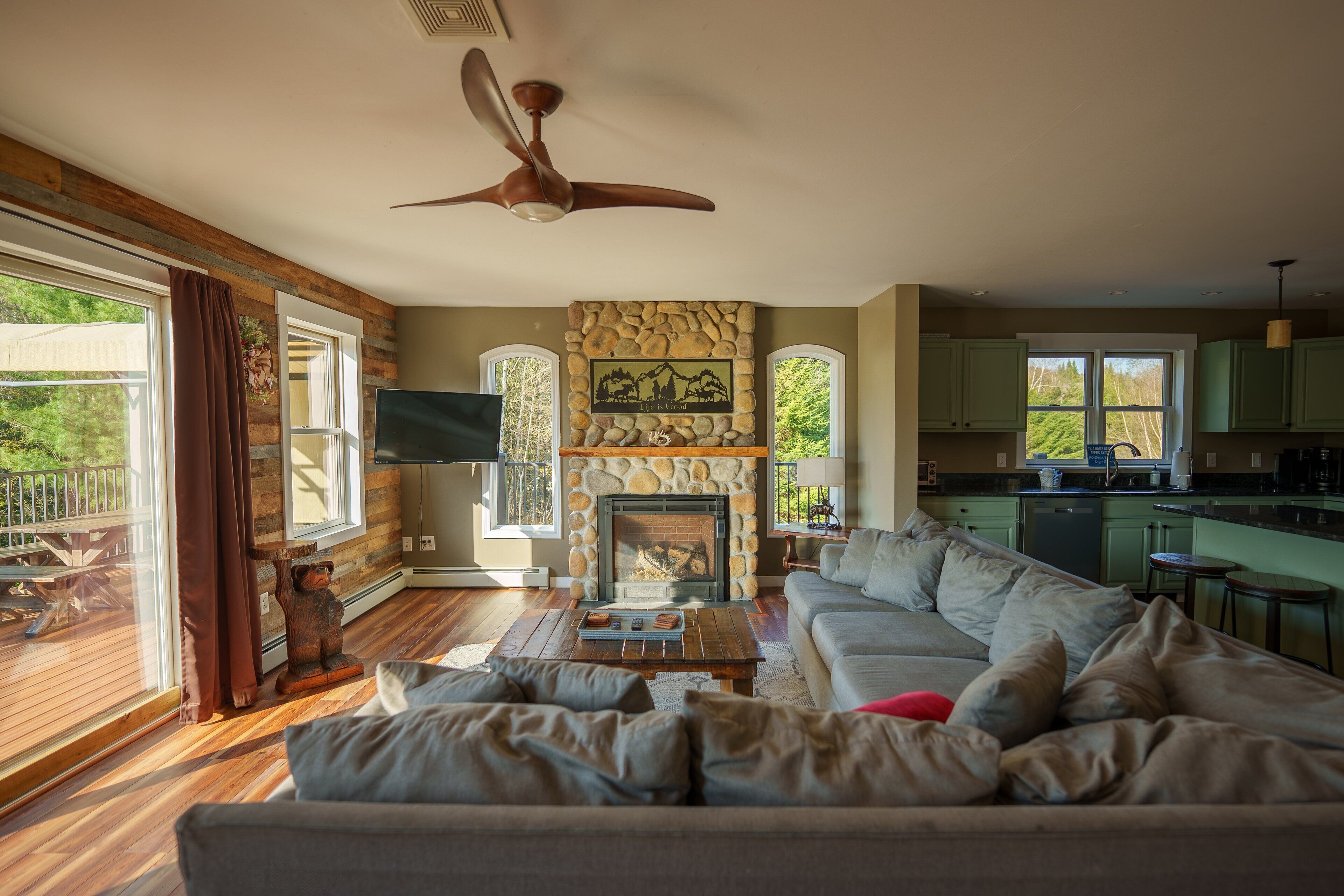 TV, fireplace, table football, video library