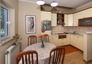 Fridge, oven, dishwasher, coffee/tea maker