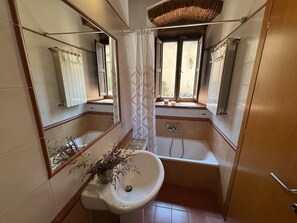 Bathtub, bidet, towels