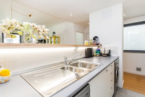 Fridge, microwave, oven, dishwasher