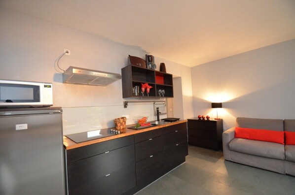 Fridge, microwave, dishwasher, coffee/tea maker