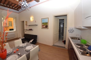 Fridge, oven, coffee/tea maker, toaster