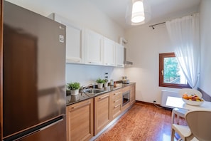 Fridge, microwave, dishwasher, coffee/tea maker
