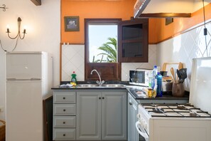 Fridge, microwave, oven, coffee/tea maker