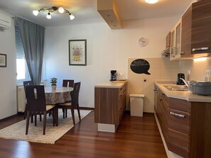 Fridge, oven, dishwasher, coffee/tea maker
