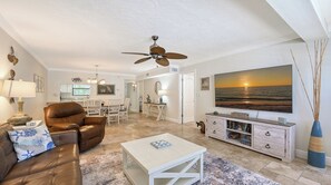 Smart TV, DVD player, books, offices