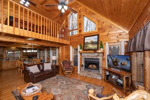 TV, fireplace, video games, DVD player