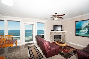 Smart TV, fireplace, DVD player