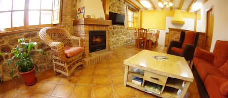 TV, fireplace