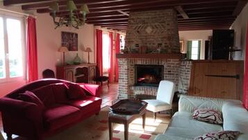 Una televisión, una chimenea