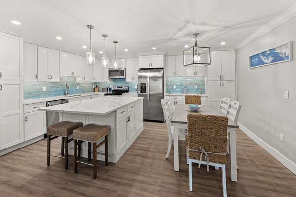 Fridge, microwave, oven, stovetop - Newly Renovated Partial Beach View 3 bed, 2 bath at Sanibel Moorings #531 (Sanibel)