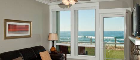 Smart TV, fireplace, DVD player, books