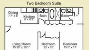 A two-bedroom suite layout with a dining area, kitchen, two bathrooms, a living room, two bedrooms, and a screened patio. - Tropical Garden View 2 bed, 2 bath at Sanibel Moorings #622 (Sanibel)